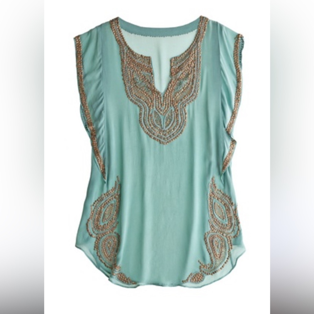 Calypso St. Barth mint colored Silk Embellished Blouse Size xSmall
